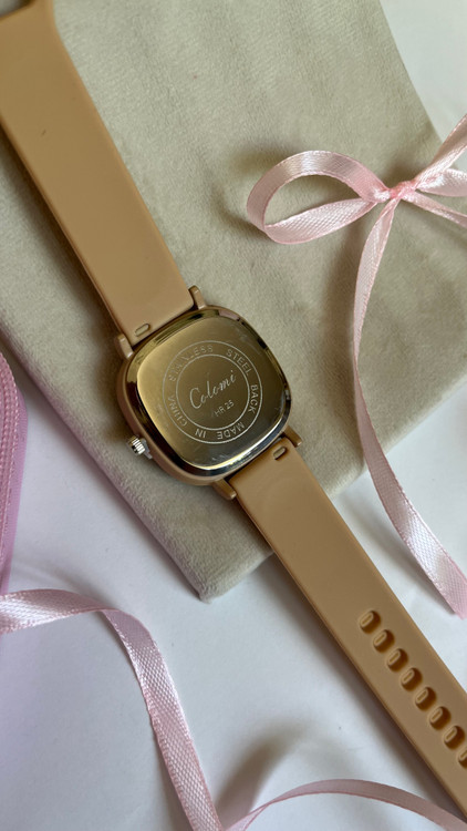 ساعت زنانه بولون صفحه سنگی مربع رنگ پاستلی سیلیکونی