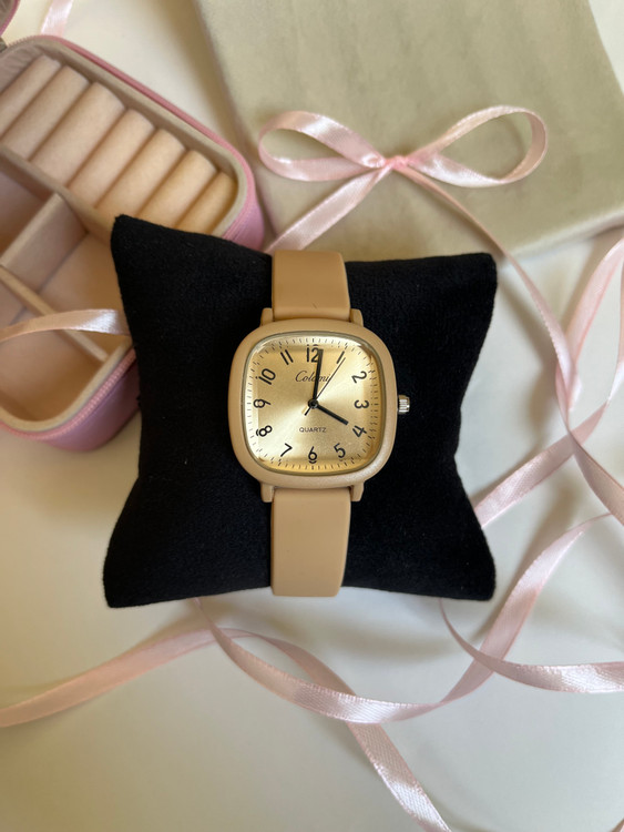 ساعت زنانه بولون صفحه سنگی مربع رنگ پاستلی سیلیکونی