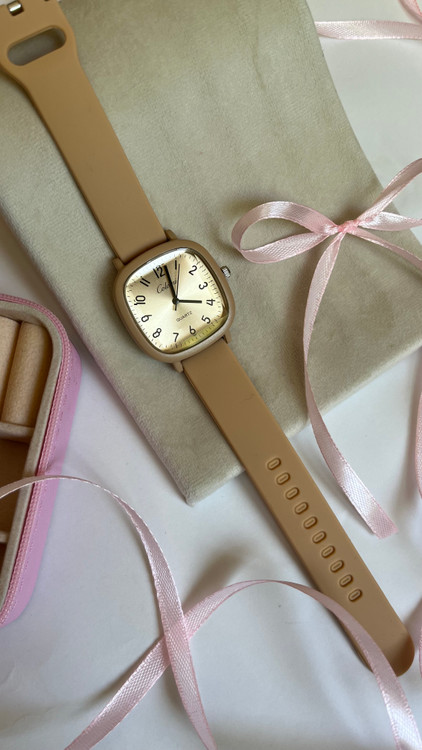 ساعت زنانه بولون صفحه سنگی مربع رنگ پاستلی سیلیکونی