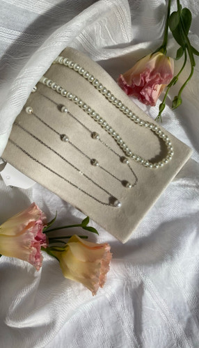 گردنبند زنانه مرواریدی رنگ ثابت نقره ای