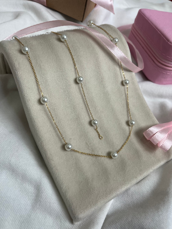 گردنبند و دستبند زنانه مدل مروارید طلایی