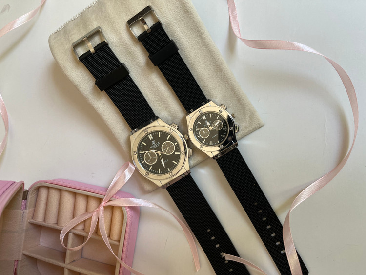 ساعت مچی هابلوت ست دوتایی صفحه مشکی بند مشکی