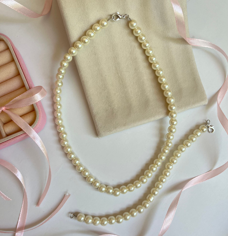 گردنبند و دستبند مینیمال مرواریدی ترند سایز بزرگ