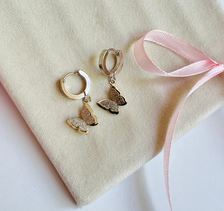 گوشواره زنانه مینیمال مدل پروانه شاین دار رنگ ثابت