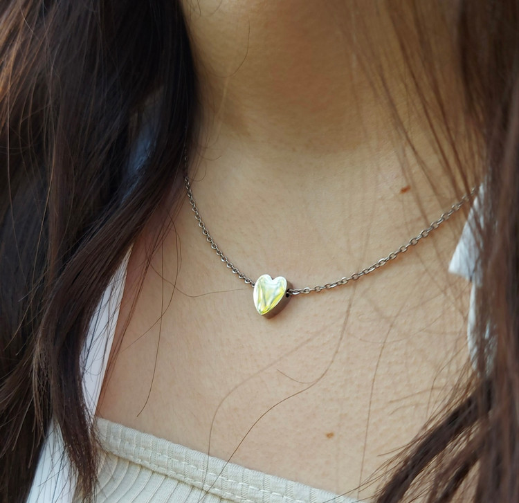 گردنبند زنانه استیل مدل قلب سه بعدی رنگ ثابت