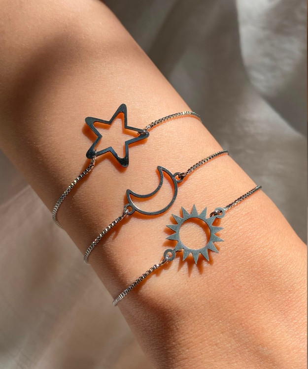 دستبند آسانسوری دخترانه مدل خورشید ماه و ستاره استیل رنگ ثابت