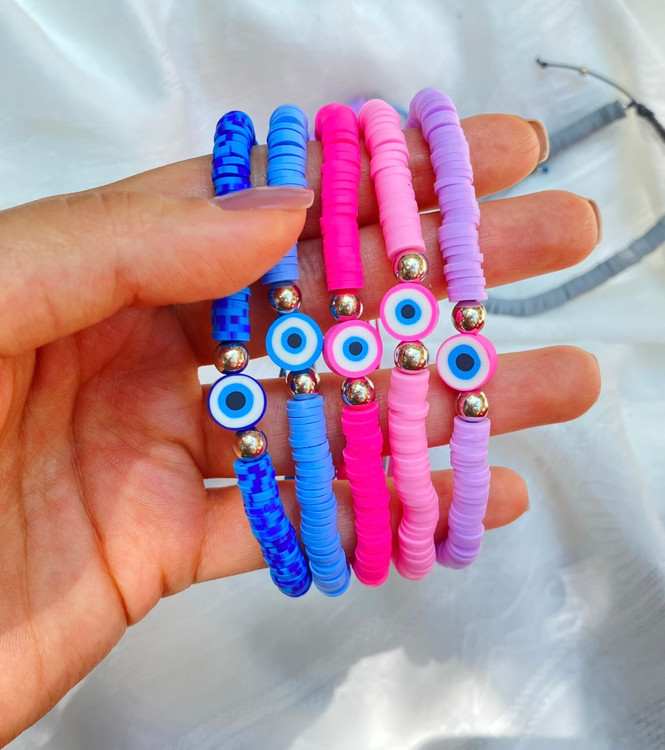 دستبند دخترانه پاستلی کیوت مدل فیمو واشری