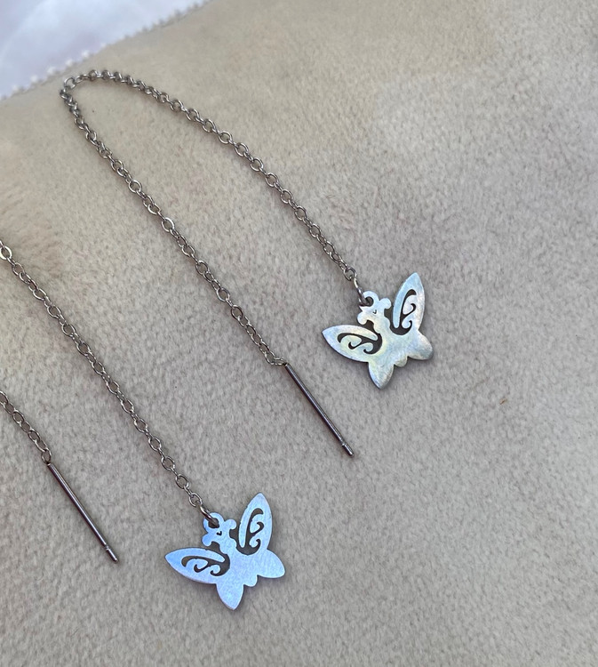 گوشواره زنانه بخیه ای مدل پروانه استیل رنگ ثابت