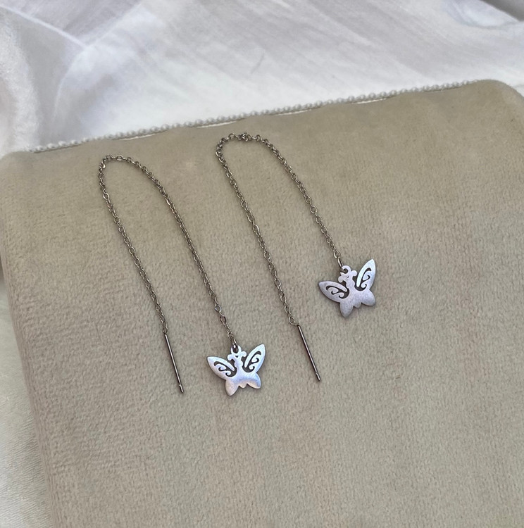 گوشواره زنانه بخیه ای مدل پروانه استیل رنگ ثابت