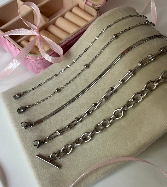 دستبند مینیمال زنانه استیل رنگ ثابت (تیفانی و قفل تی و گوی و ...)