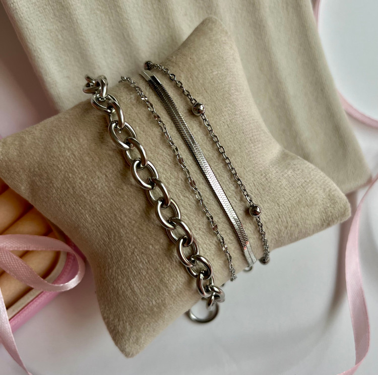 دستبند مینیمال زنانه استیل رنگ ثابت (تیفانی و قفل تی و گوی و ...)